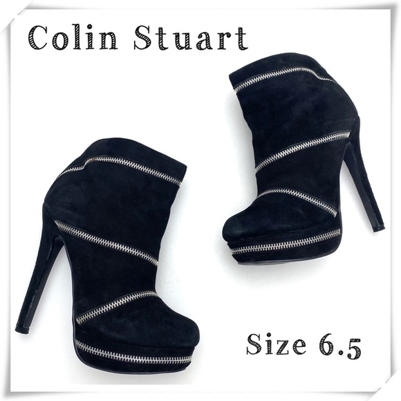 COLIN Stuart Zipper Suede Platform High Heel Boots In Black - Picture 1 of 9